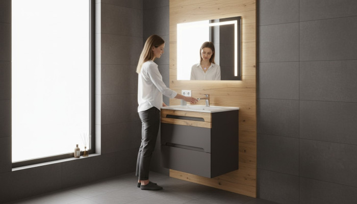 Ensemble de meubles de salle de bain de 60 cm avec lavabo décoratif et meuble sous-lavabo moderne.