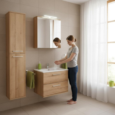 Meubles de salle de bain design Ensemble de décoration 3 pièces pour salle de bain Armoire Lavabo