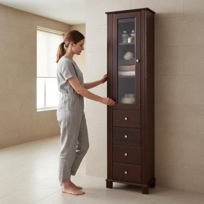 Armoire de salle de bain de haute qualité Armoire haute en bois décoratif Meuble de salle de bain de luxe