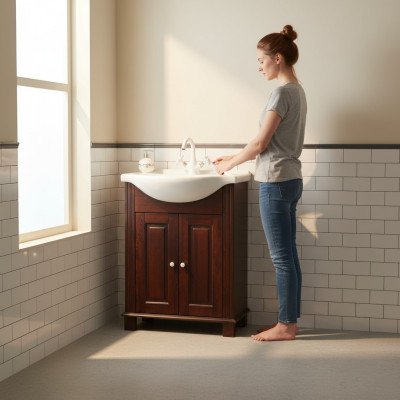 Meuble-lavabo de qualité supérieure en brun, 65cm.