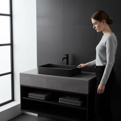 Vasque noire en c\u00e9ramique, dessus de table sup\u00e9rieur de lavabo de lavabo