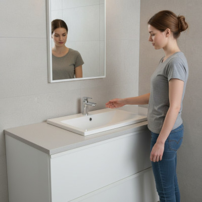 Double lavabo en céramique avec meuble blanc