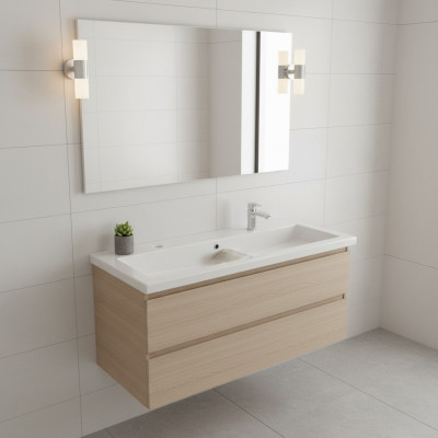 Double lavabo en céramique avec meuble blanc