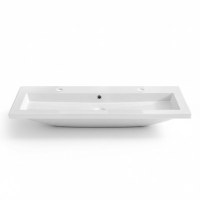 Double lavabo en céramique avec meuble blanc
