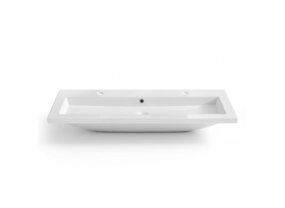 Double lavabo en céramique avec meuble blanc