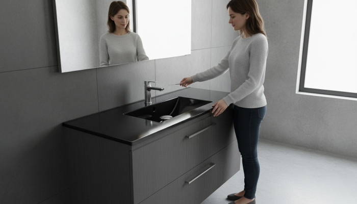 Lavabo en céramique Lavabo encastré Noir Lavabo en céramique