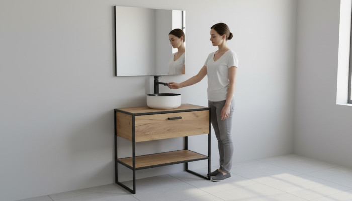 Ensemble de meubles de salle de bain 90cm Meuble sous lavabo Loft Tiroir pour lavabo