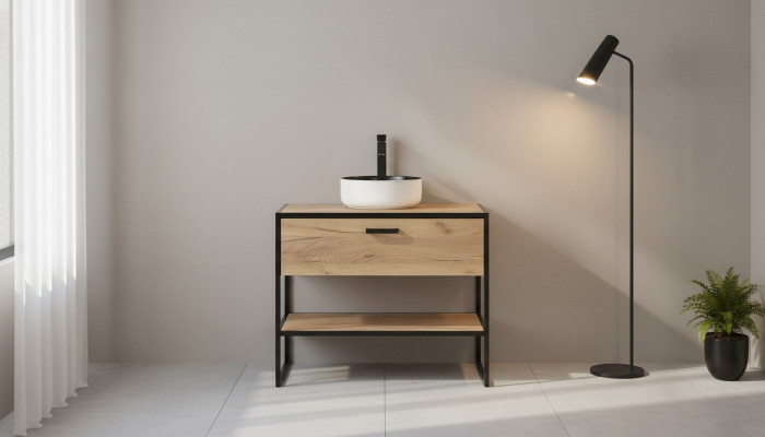 Ensemble de meubles de salle de bain 90cm Meuble sous lavabo Loft Tiroir pour lavabo