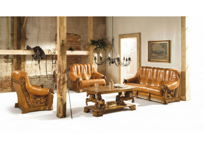 Canapé classique trois places en cuir véritable 100% avec structure en bois (sans 2+1) neuf