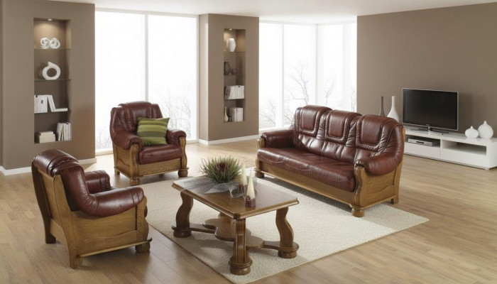 Ensemble de canapés Classic Suite 3 places + 2 places + 1 place Canapé en cuir 100% Sofa Upholstery