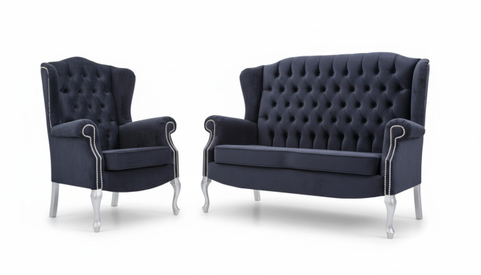 Canapé Chesterfield classique 3+1 places en velours.