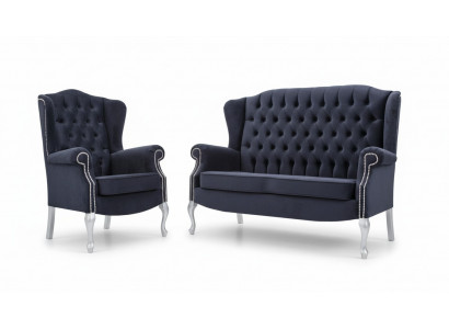 Canapé Chesterfield classique 3+1 places en velours.