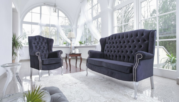 Set de canapé 3+2+2 places en velours rembourré de style Chesterfield classique