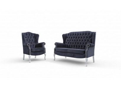 Canapé classique Chesterfield 3+2 places en velours textile
