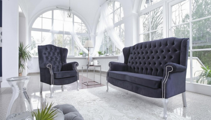 Canapé Chesterfield classique à deux places en velours capitonné