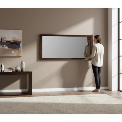 Miroir mural moderne et grand en bois véritable encadré.