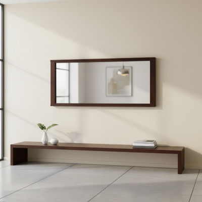 Miroir mural moderne et grand en bois véritable encadré.