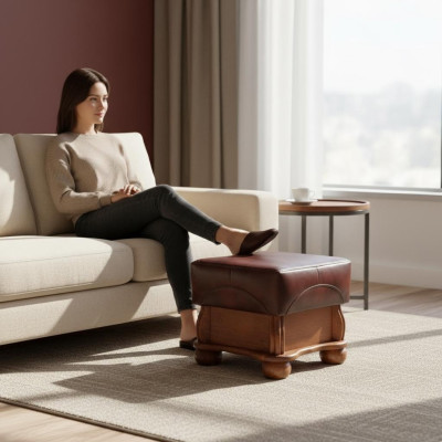 Repose-pieds XXL Club Lounge Tabouret en cuir et tissu Pouf ottoman de designer Pufa Ottoman