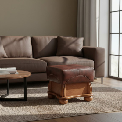Repose-pieds XXL Club Lounge Tabouret en cuir et tissu Pouf ottoman de designer Pufa Ottoman