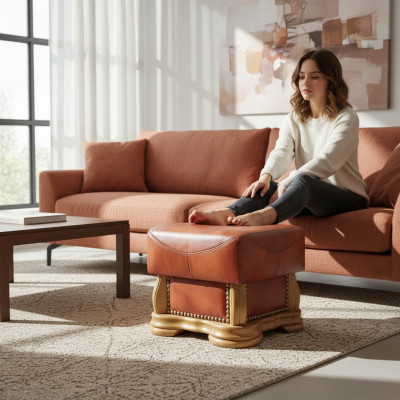 XXL Repose-pieds Club Lounge Tabouret en cuir Textile Décor Ottoman Designer Pufa
