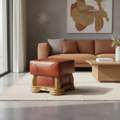XXL Repose-pieds Club Lounge Tabouret en cuir Textile Décor Ottoman Designer Pufa