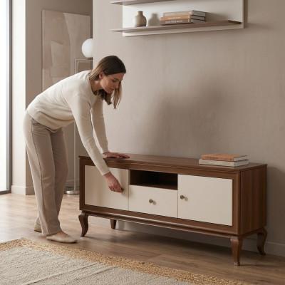 Meuble TV Design Buffet TV Mur Armoire de Luxe Étagères Commode Étagère