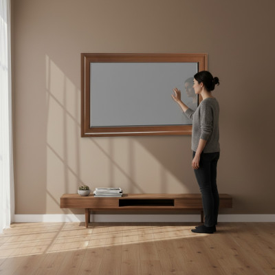 Miroir mural classique cadre en bois Meuble Miroir neuf 103x61cm Verre