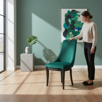 Fauteuil vert 4x Luxe Classique Chaise de salle à manger Chaises Siège Moderne Bois Massif