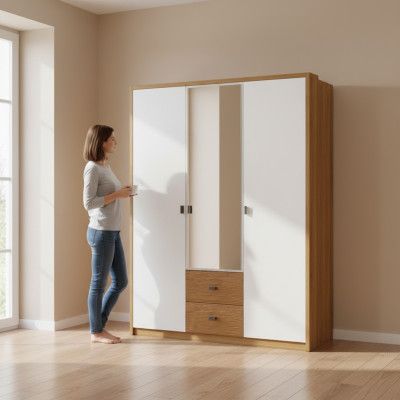 Conception Armoire de chambre Placard Moderne Armoires Bois 3 portes. Miroir