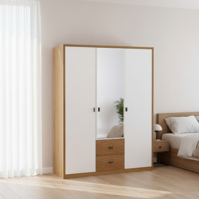 Conception Armoire de chambre Placard Moderne Armoires Bois 3 portes. Miroir
