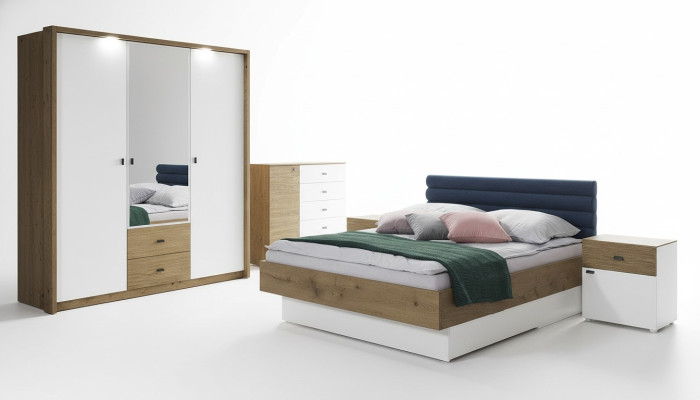 Ensemble de chambre à coucher Lit 2 tables de chevet Classique s Cadre de lit Mobilier de design 3 pièces