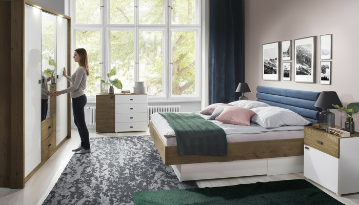Ensemble de chambre à coucher design 5 pièces lit tables de chevet commode armoire