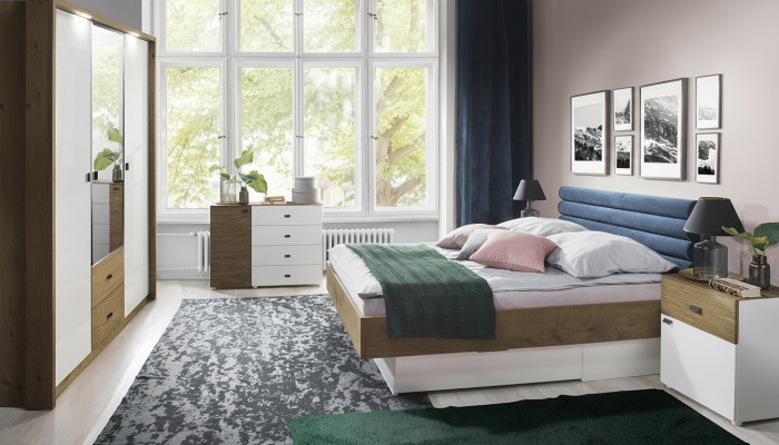 Ensemble de chambre à coucher design 5 pièces lit tables de chevet commode armoire
