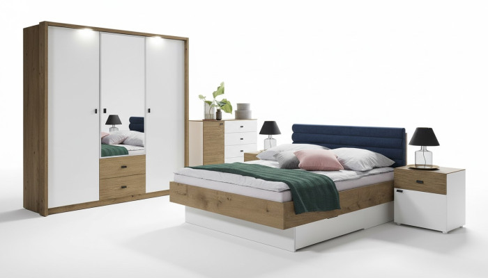 Ensemble de chambre à coucher design 5 pièces lit tables de chevet commode armoire