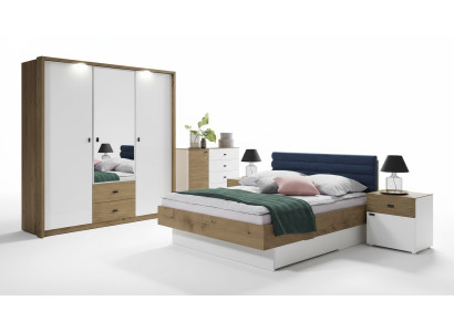 Ensemble de chambre à coucher design 5 pièces lit tables de chevet commode armoire