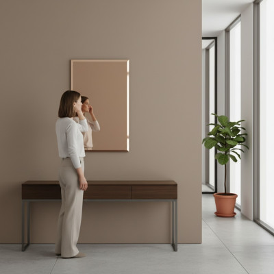 Miroir mural classique avec cadre en bois Nouveau meuble miroir 90x60cm Cadre en verre mural