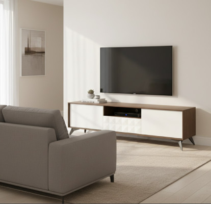 Conception de meuble de télévision à bord bas, design de console, télévision, chaîne latérale, panneaux luxueux, étagères neuves, nouvelle commode, armoire.