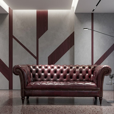 Canapé Chesterfield Trois Places Siège Canapé Rembourrage Marron Élégant Sofa