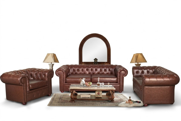 Canapé Chesterfield 2+1 places en cuir Ensemble de sièges Canapé 2+1