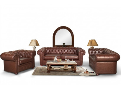 Canapé Chesterfield 2+1 places en cuir Ensemble de sièges Canapé 2+1