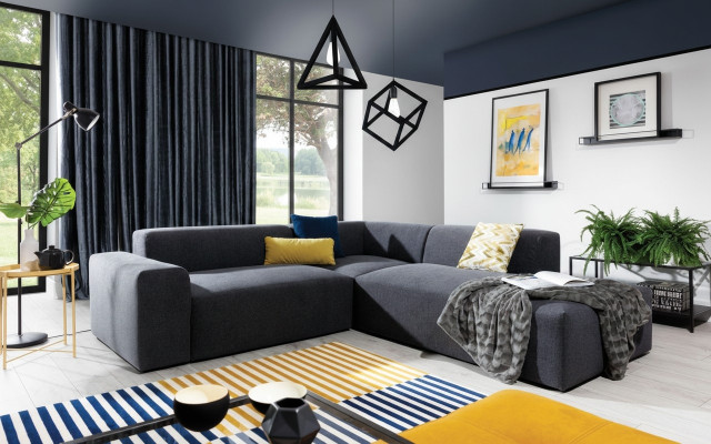 Canapé d'angle Canapé en forme de L Paysage vivant Suite Tapisserie Tissu Design Moderne