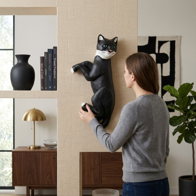 Décoration Jardin Figurines en Plastique Statue de Chat Peinte à la Main Suspendue 60 cm