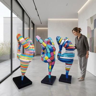 Statue de designer abstrait XXL figures jardin salon art sculpture colorée