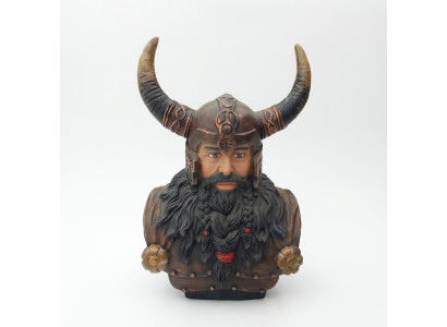 Buste d'un guerrier portant un casque de 70 cm avec des cornes, statue viking, statues figurines.