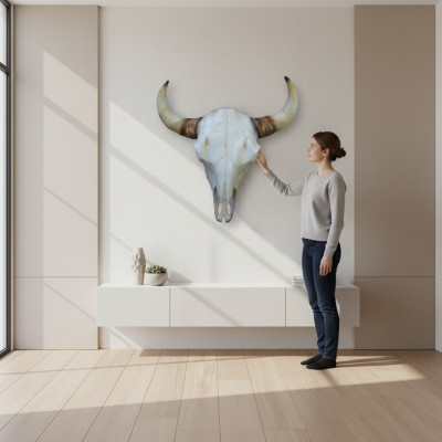 Crâne de taureau Sculptures murales Hauteur 64 cm Figurine déco Squelette Crâne