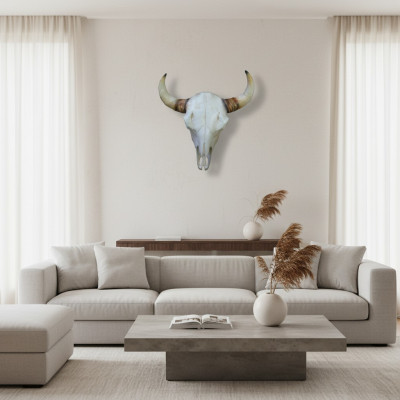 Crâne de taureau Sculptures murales Hauteur 64 cm Figurine déco Squelette Crâne