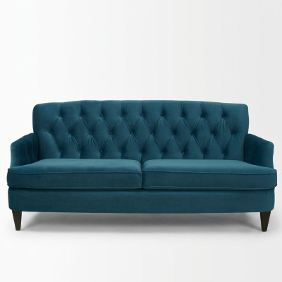 Canapé de salon de luxe design bleu royal turquoise trois places.