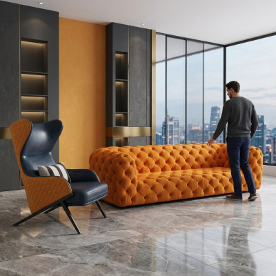 Canapé de luxe supplémentaire - Canapé Chesterfield Big XXL - Revêtement de siège pour quatre personnes