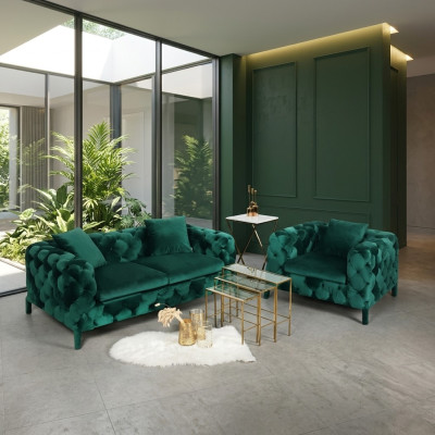 Vert Chesterfield 3+1 ensemble de sièges en tissu de canapé canapés suite d'ameublement