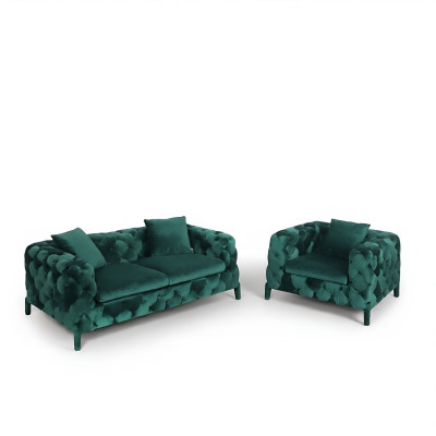 Vert Chesterfield 3+1 ensemble de sièges en tissu de canapé canapés suite d'ameublement